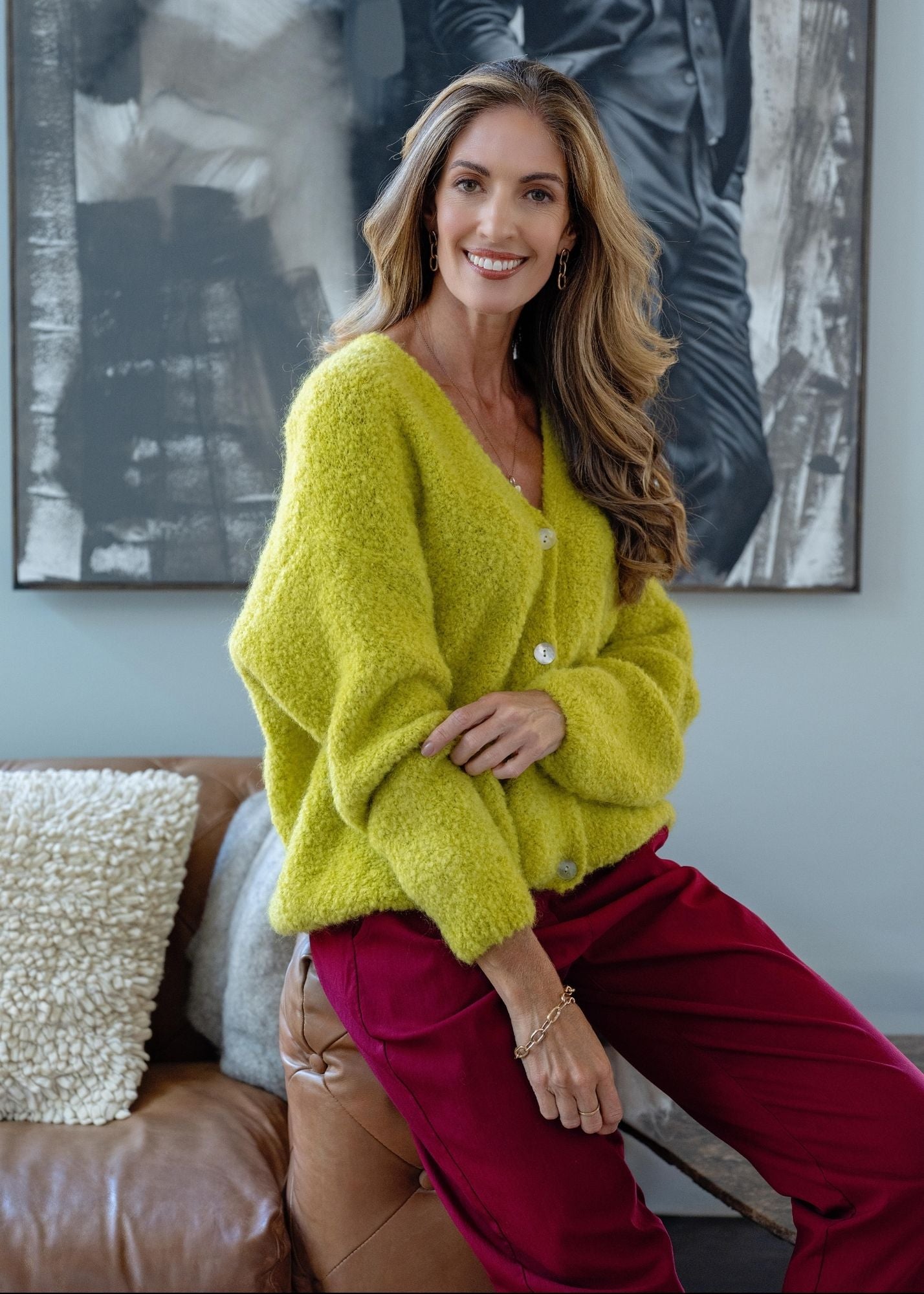 Chunky Knit Cardi in Chartreuse