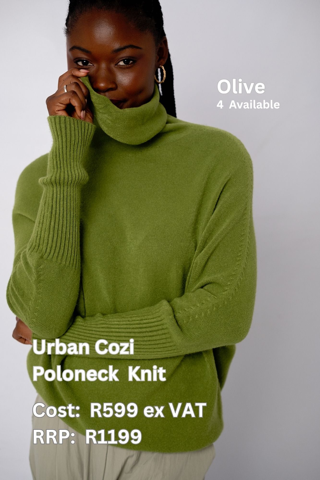 Urban Cozi Oversized Poloneck Knit Jumper – Olive