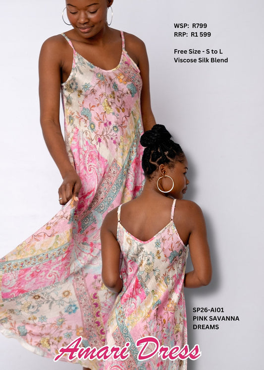 Amari Viscose Silk Maxi Dress – Pink Savanna Dreams
