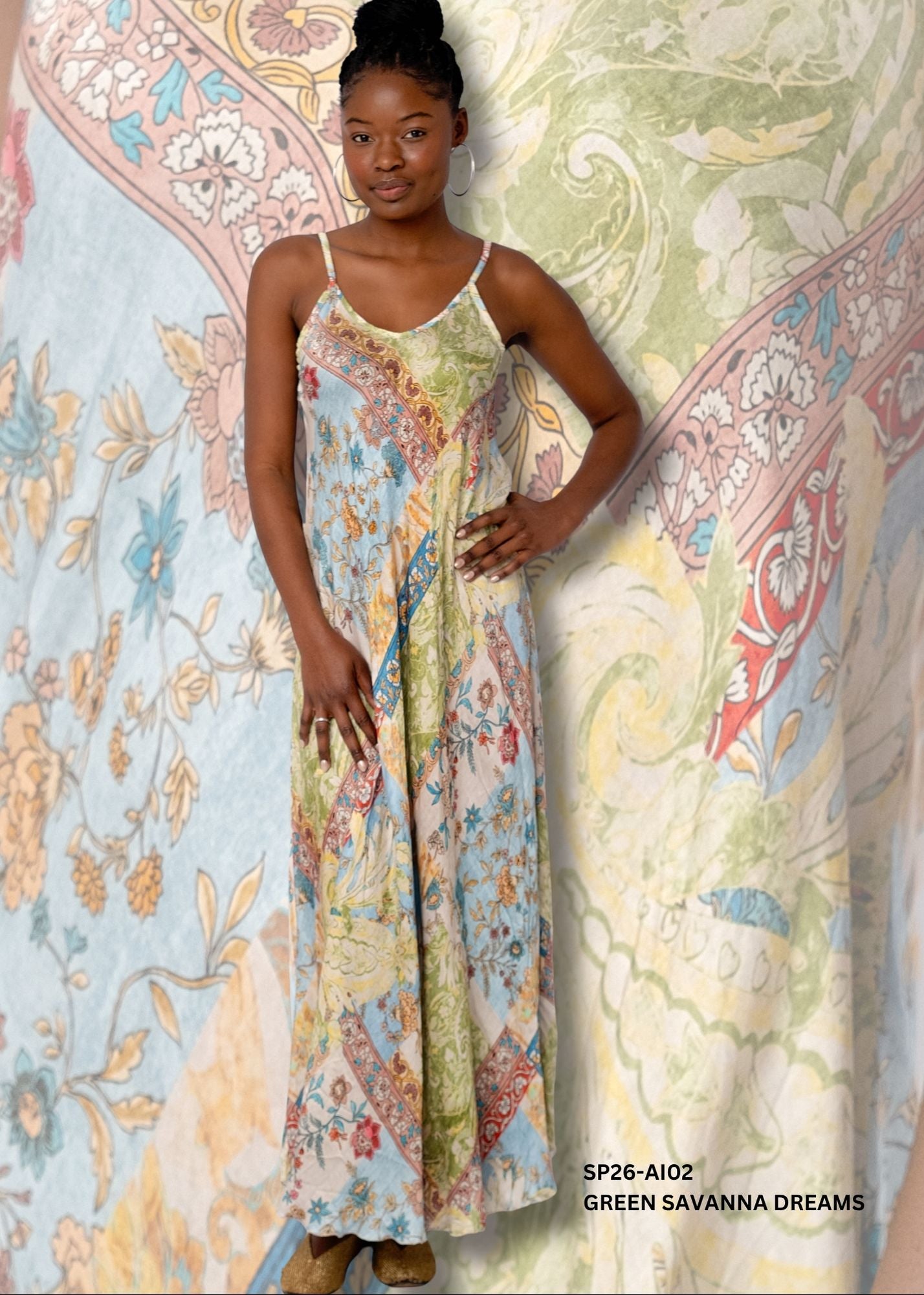 Amari Viscose Silk Maxi Dress – Green Savanna Dreams