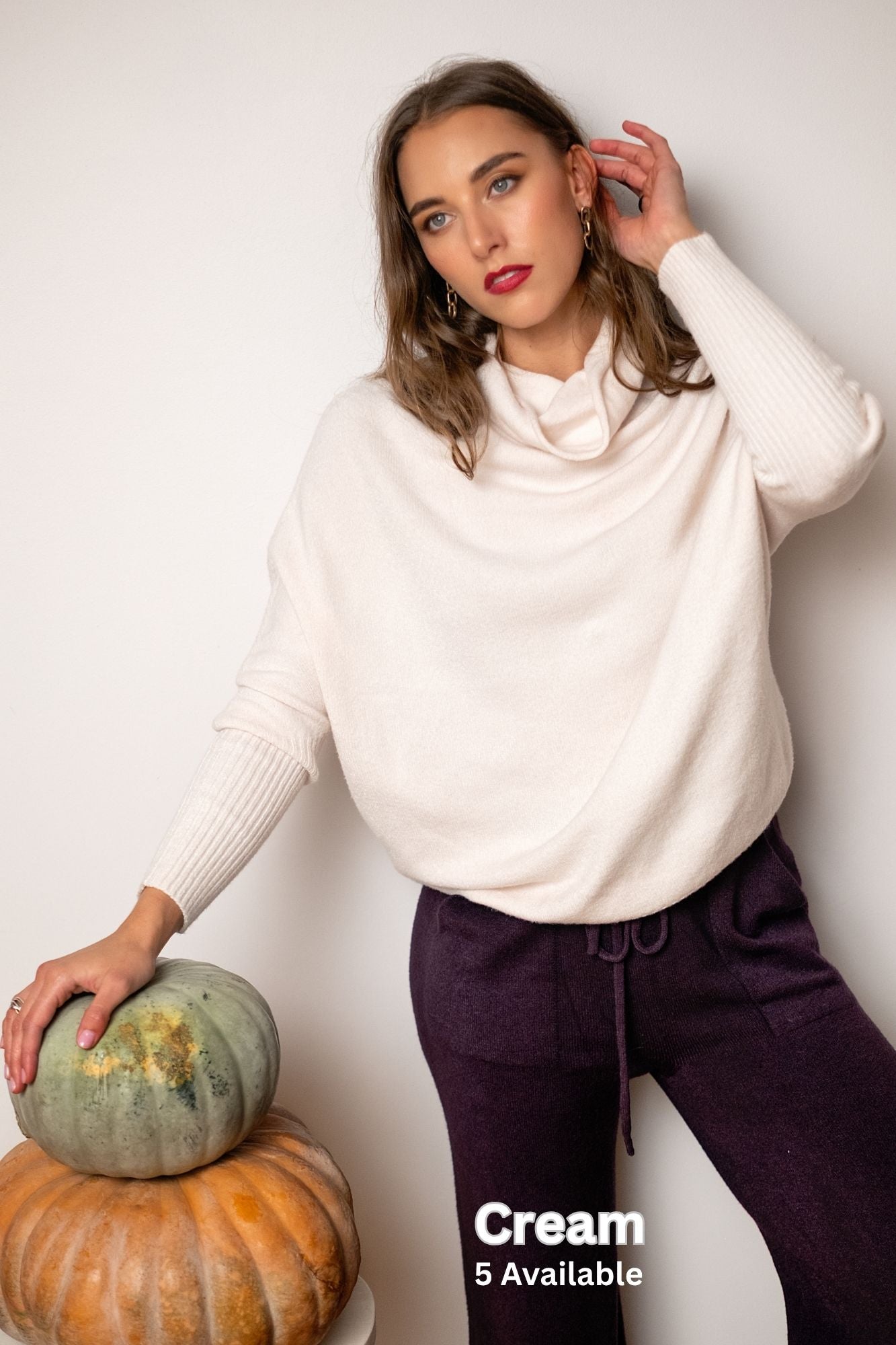 Urban Cozi Oversized Poloneck Knit Jumper – Cream
