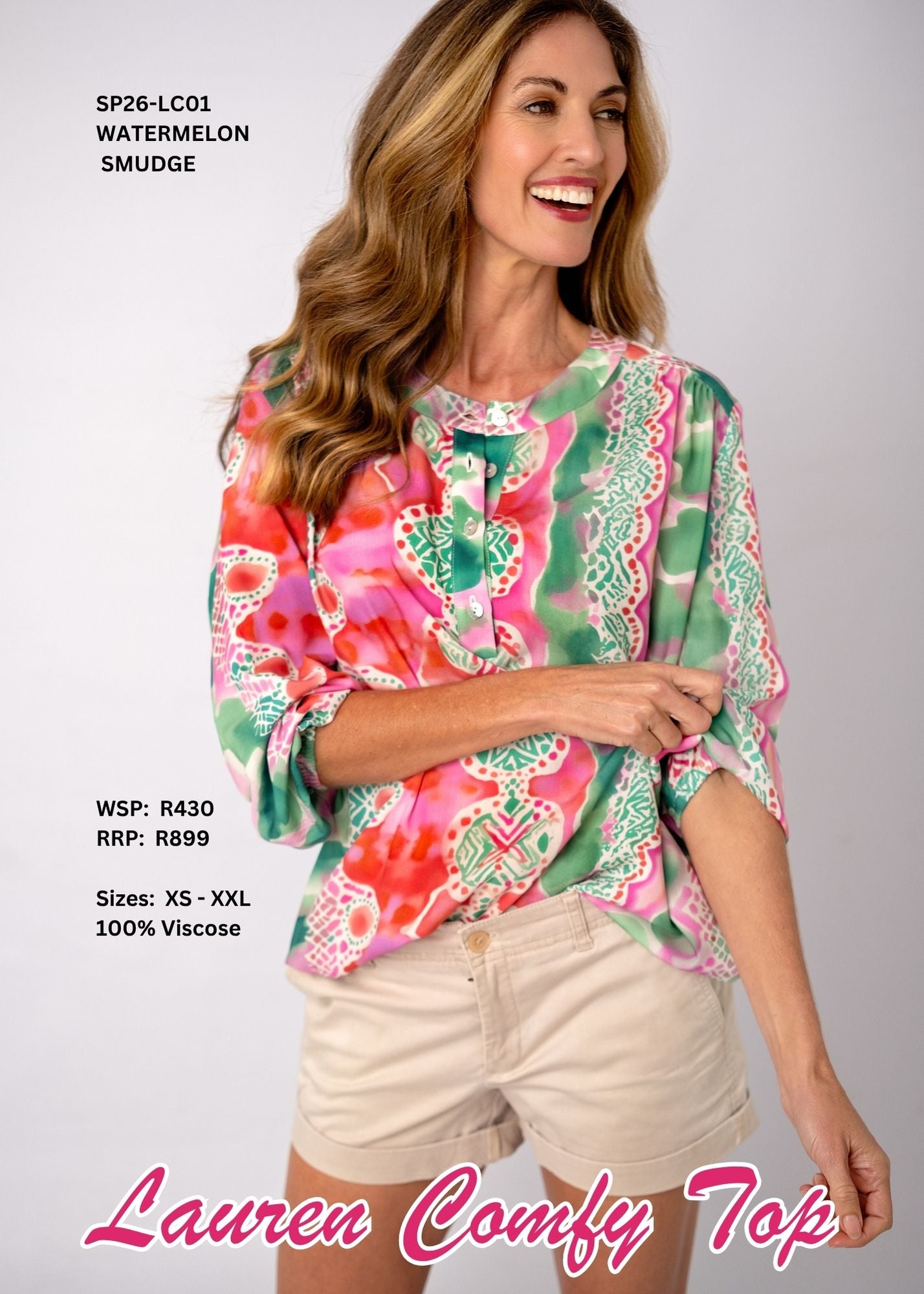 Lauren Comfy Top – Watermelon Smudge