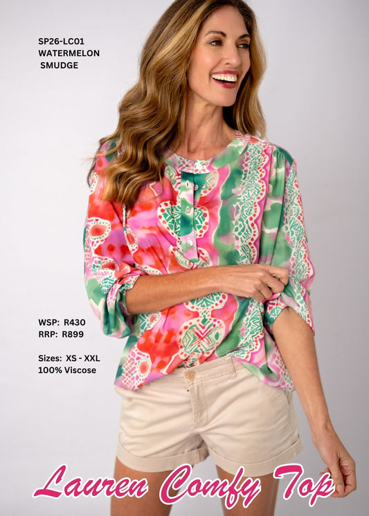 Lauren Comfy Top – Watermelon Smudge