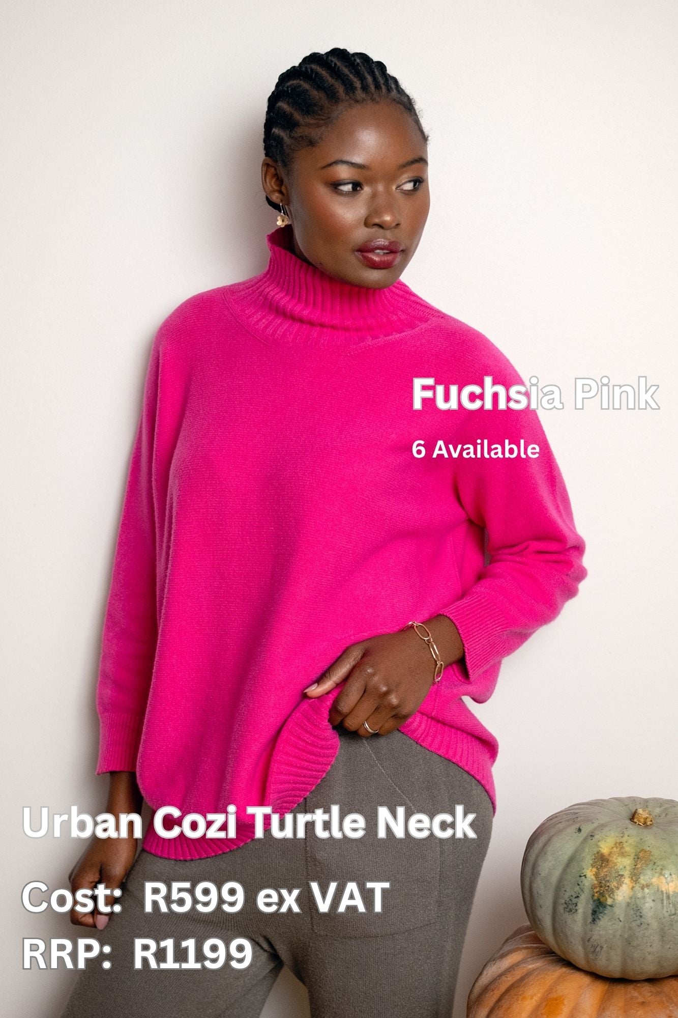 Urban Cozi Oversized Turtleneck Knit Jumper – Fuchsia Pink