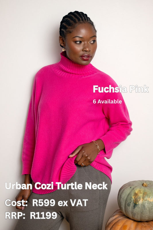 Urban Cozi Oversized Turtleneck Knit Jumper – Fuchsia Pink