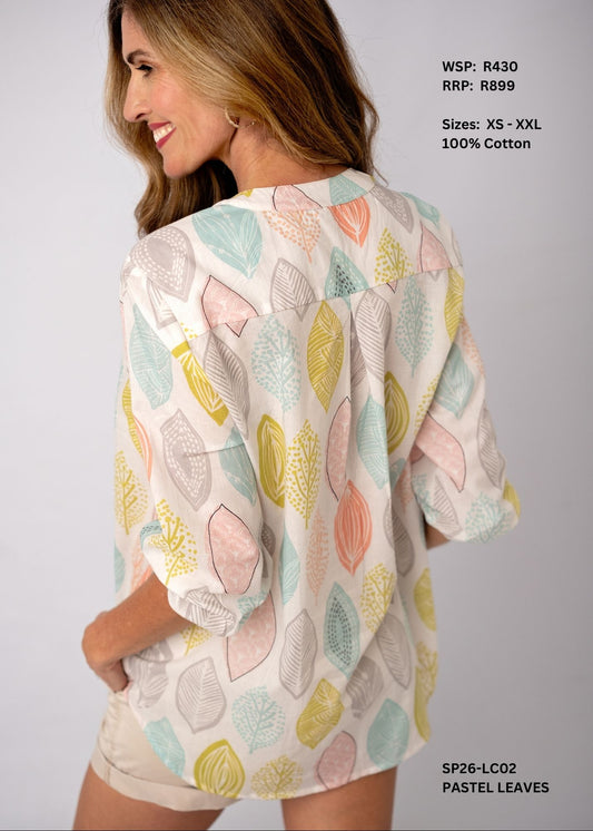 Lauren Comfy Top – Pastel Leaves