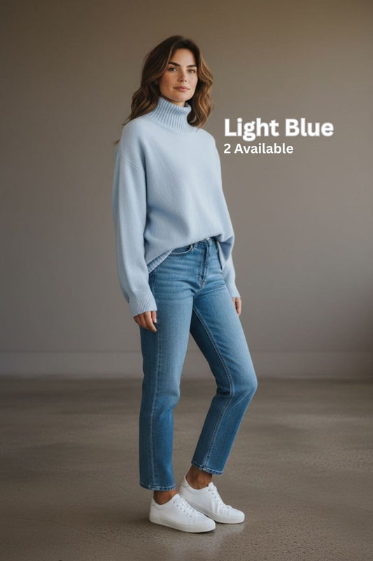 Urban Cozi Oversized Turtleneck Knit Jumper – Light Blue