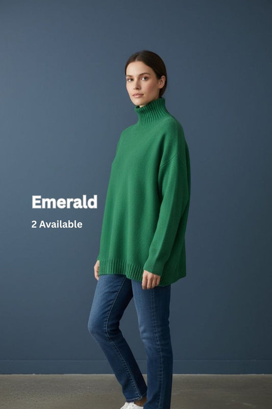 Urban Cozi Oversized Turtleneck Knit Jumper – Emerald