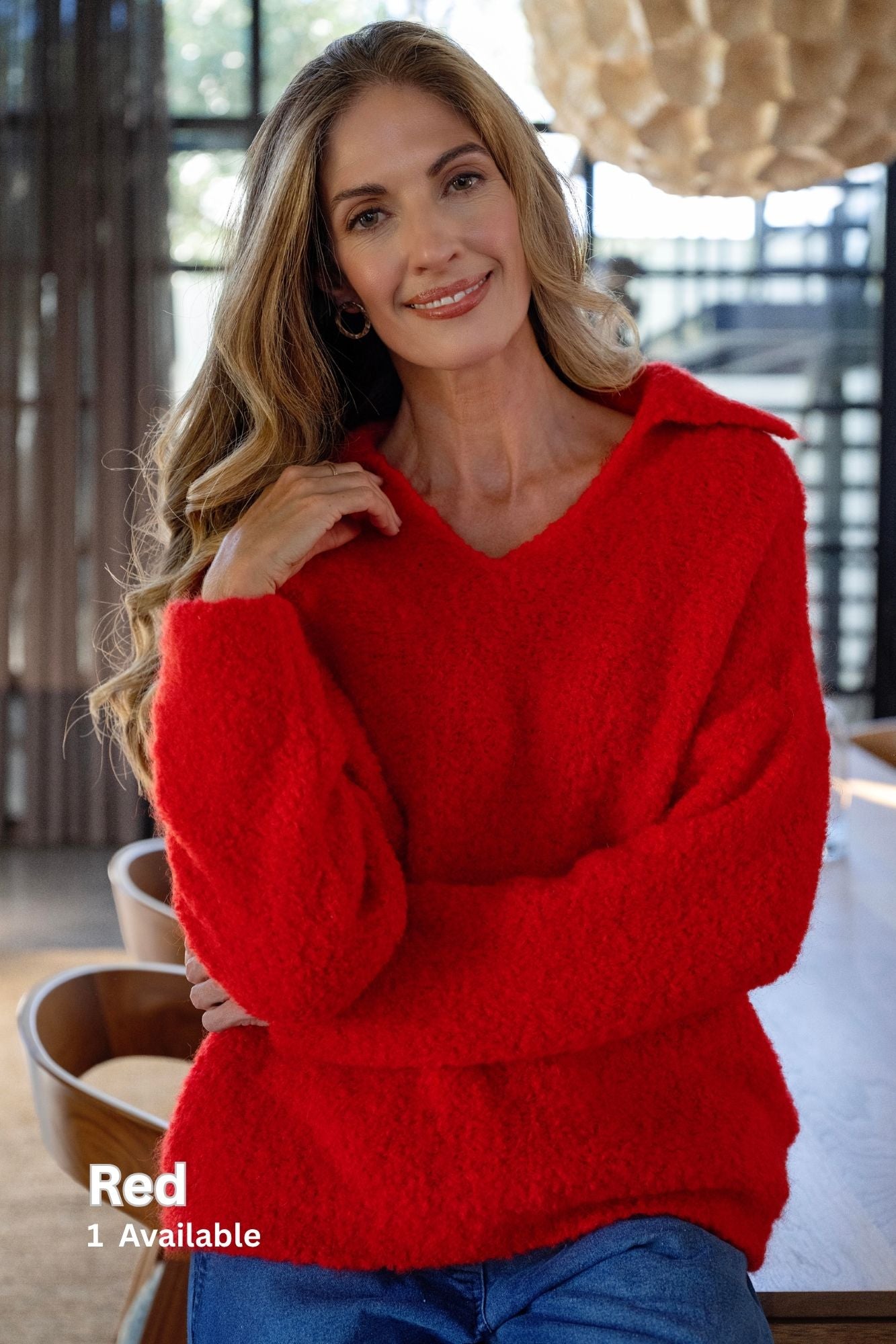 Chunky Knit with Collar in Red