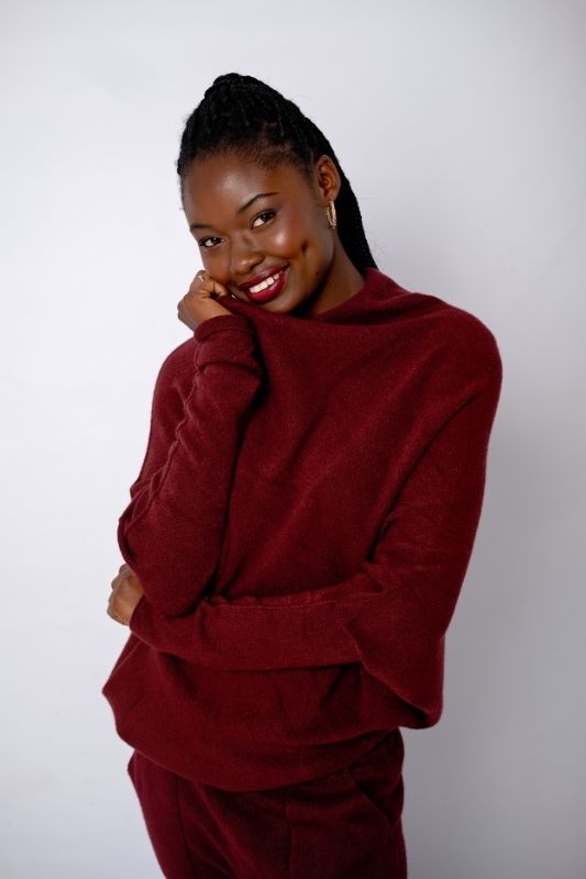 Urban Cozi Asymmetrical Sweater in Maroon