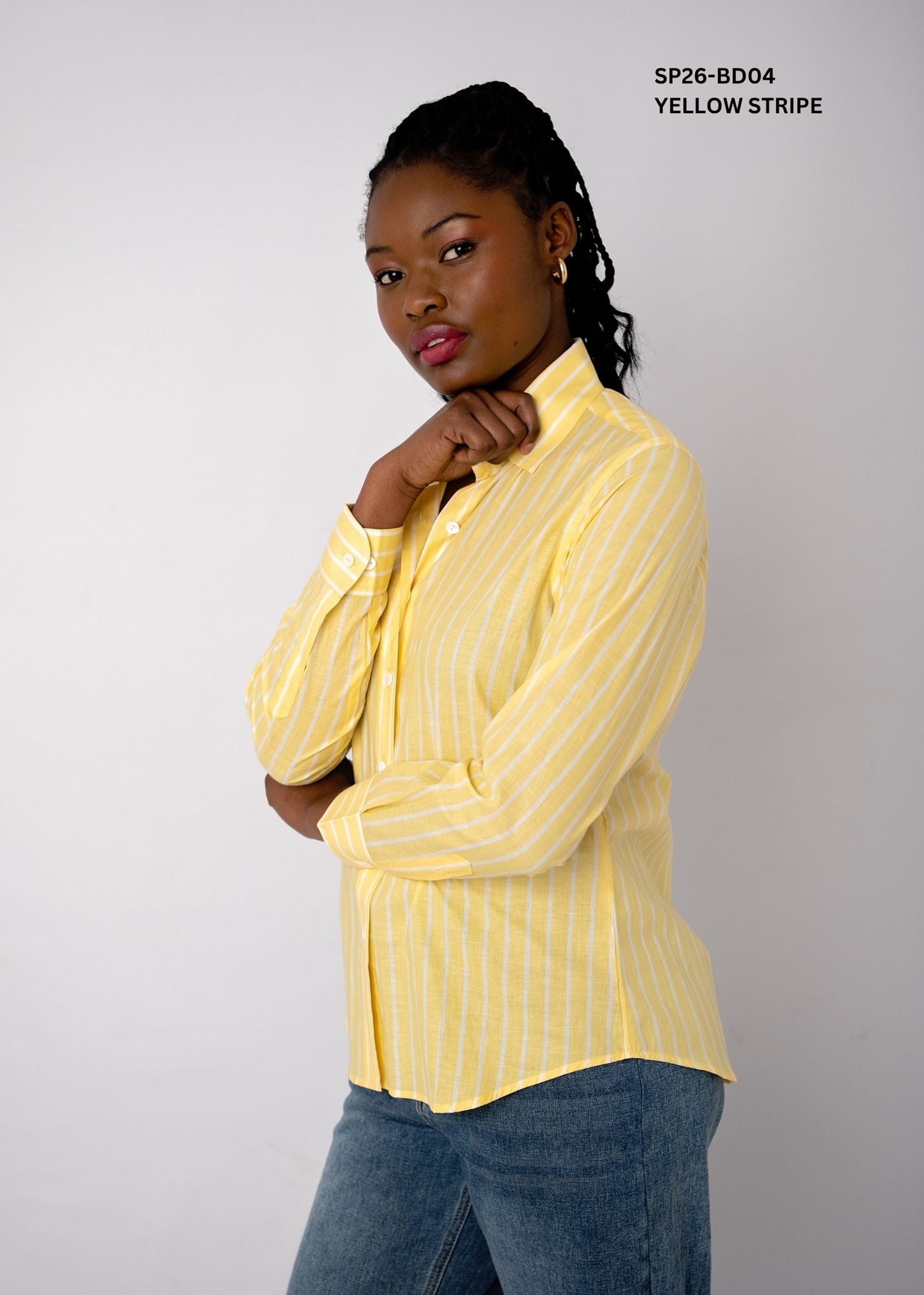 Classic Button-Down Blouse – Yellow Stripe