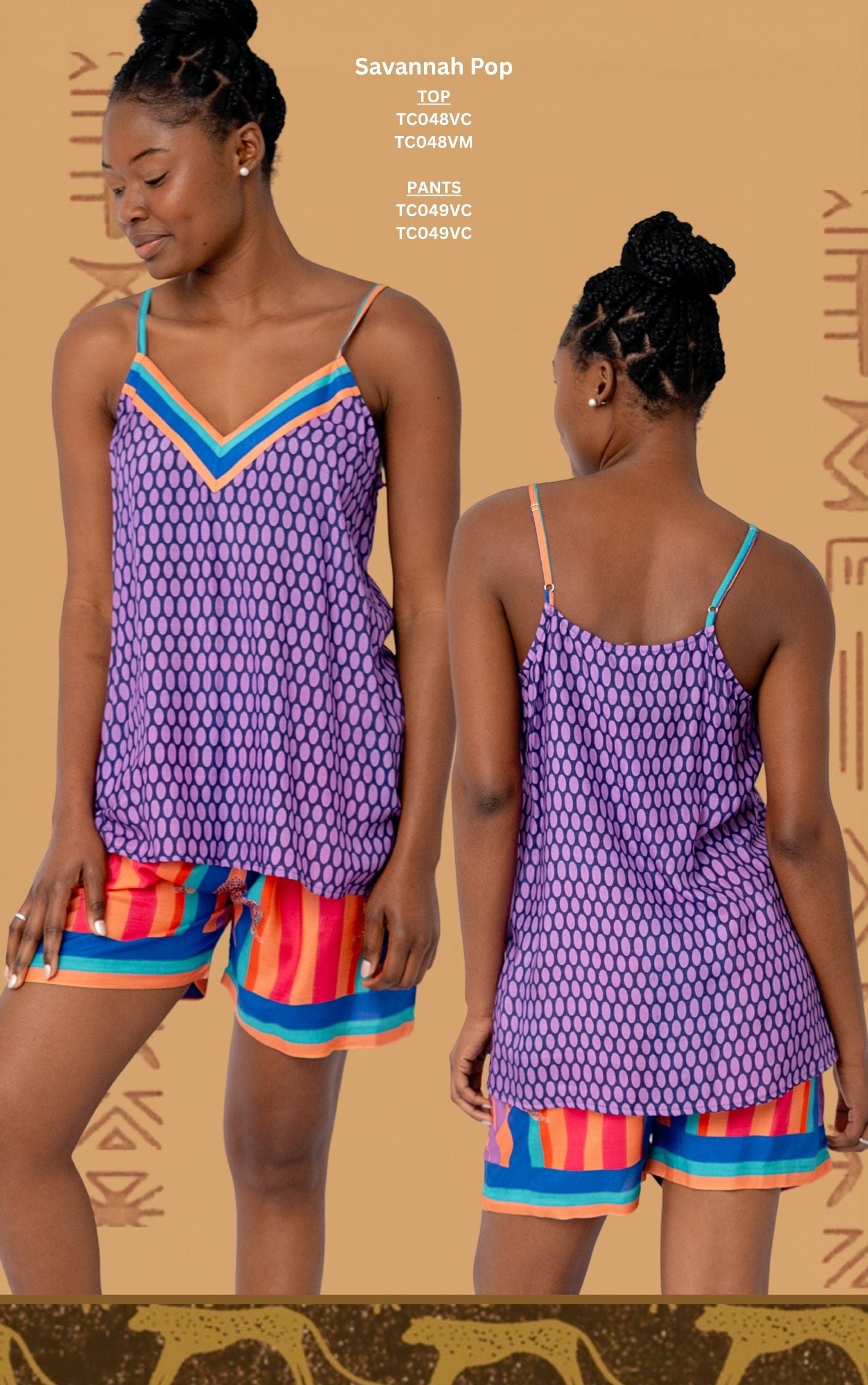 The Thandi Strappy Cami & Short PJ Set – Savannah Pop TC048/049