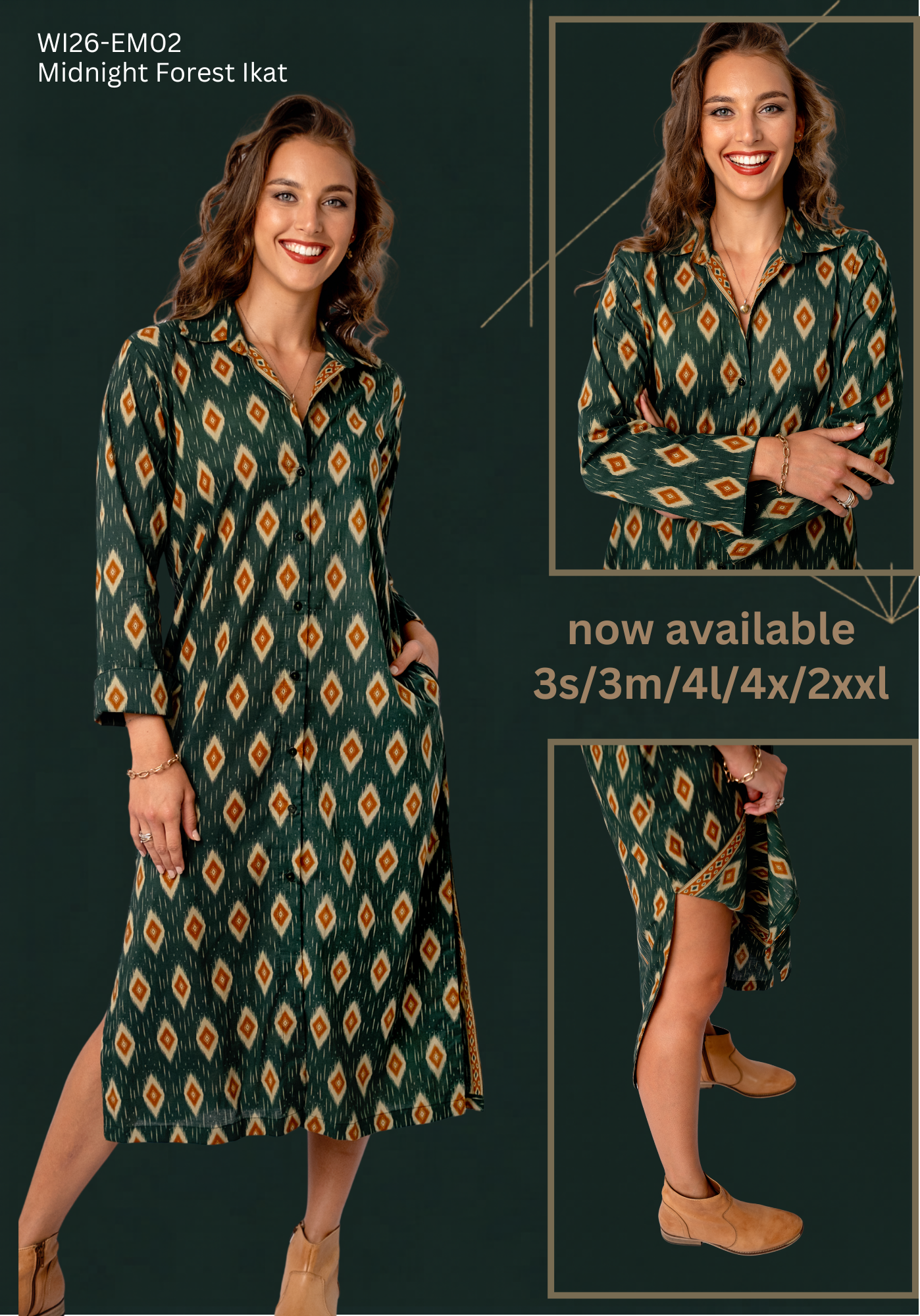 Emma Maxi Shirt Dress – Midnight Forest Ikat
