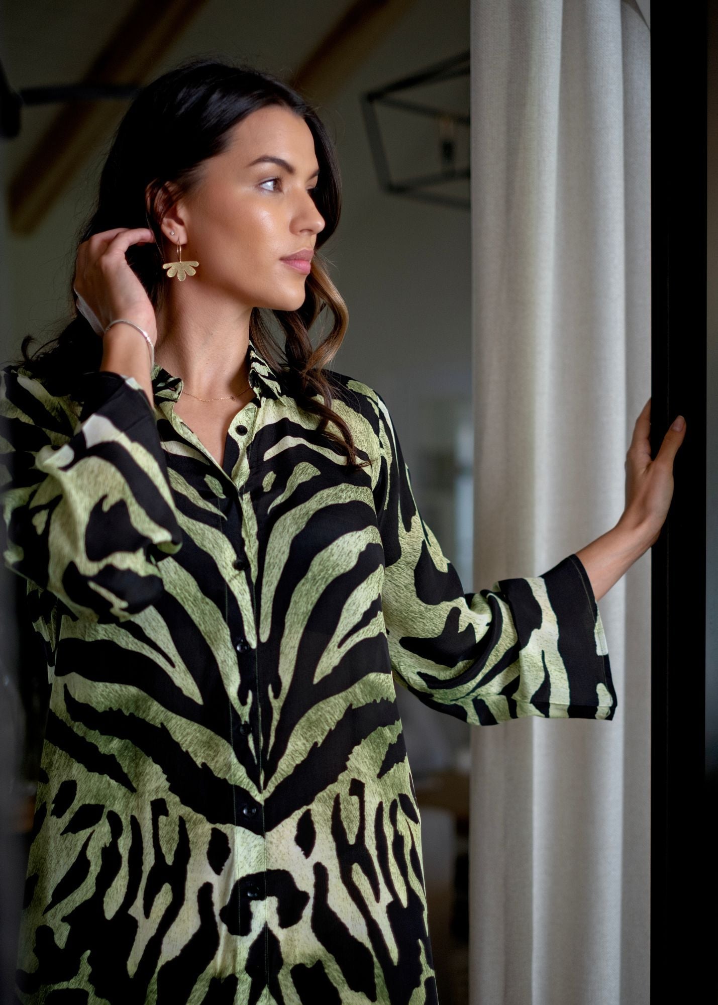 Delia Dress in Green Animal Print