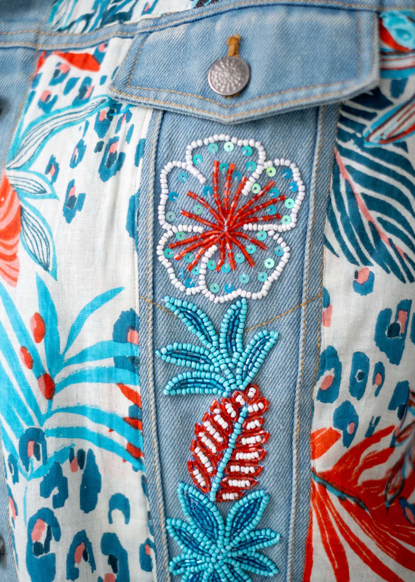 Denise Denim Jacket – Coral Bloom