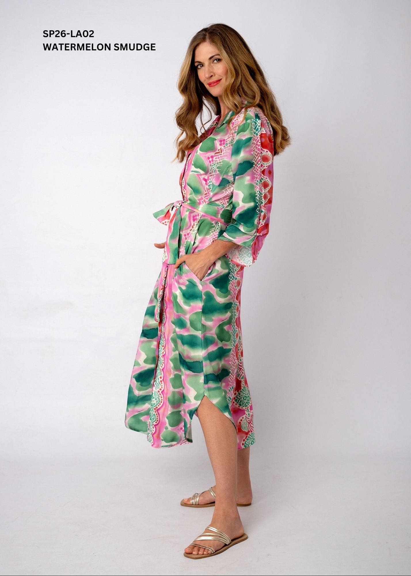 Laura Cotton Shirt Dress – Watermelon Smudge