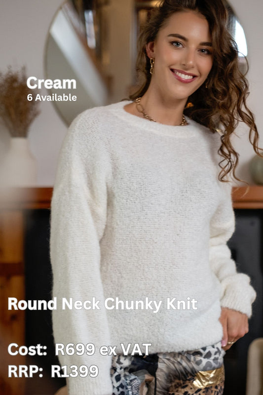 Oversized Round-Neck Chunky Knit Jumper – Cream