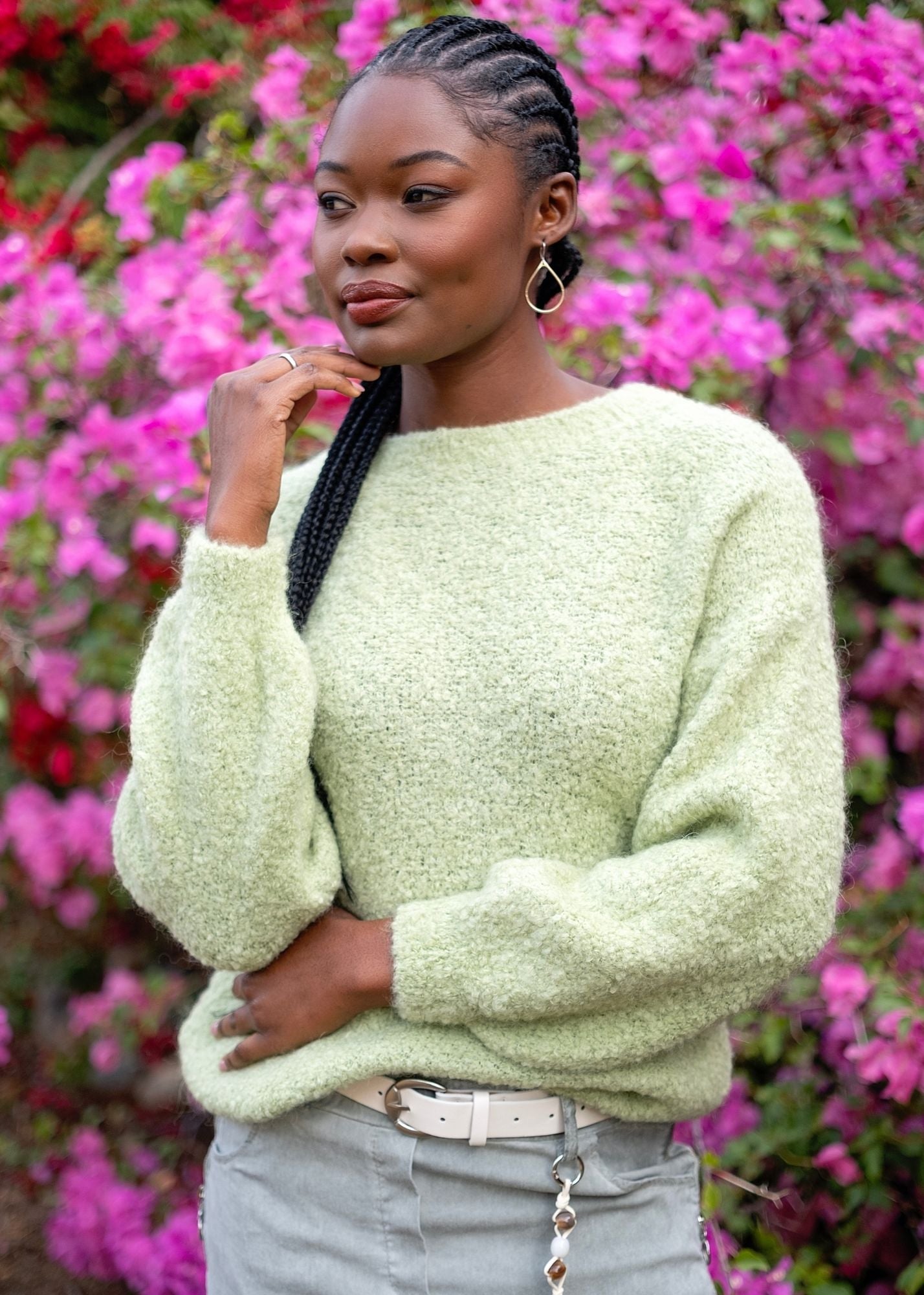 Chunky Round Neck Knit in Mint Green