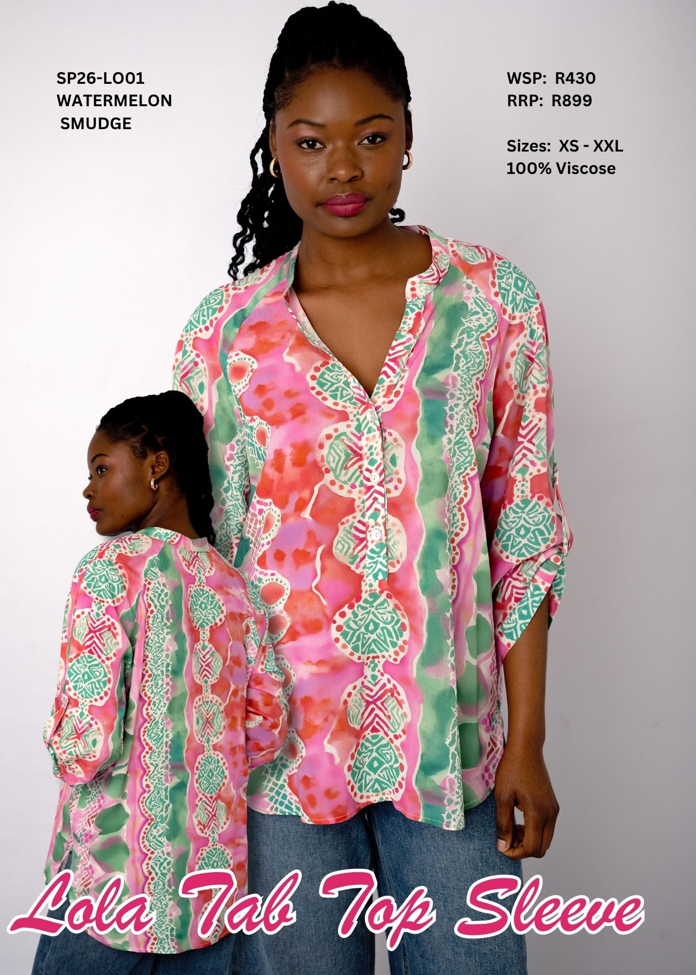Lola Tab Sleeve Top – Watermelon Smudge