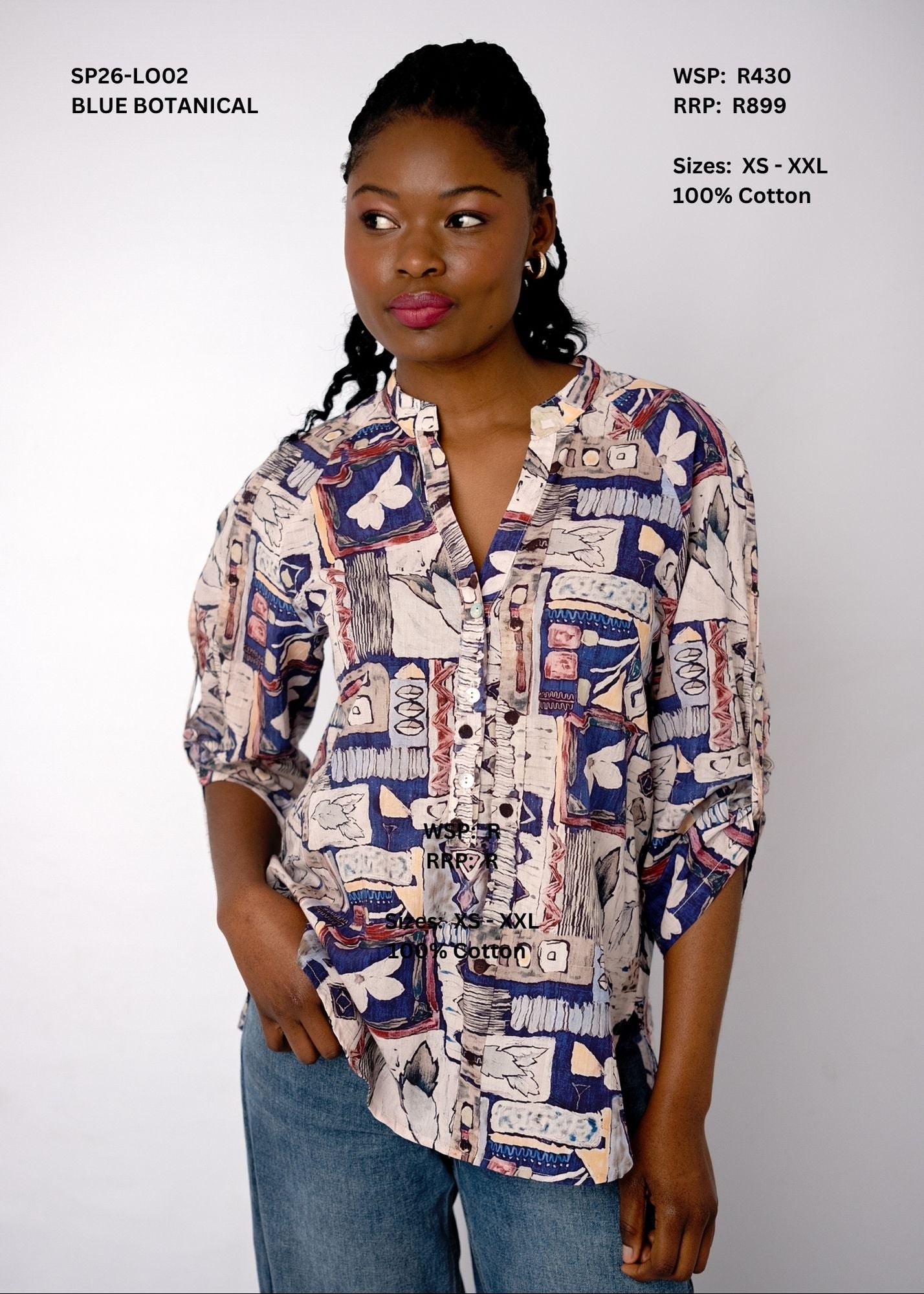 Lola Tab Sleeve Top – Blue Botanical