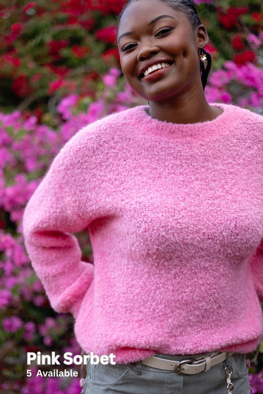 Oversized Round-Neck Chunky Knit Jumper - Pink Sorbet