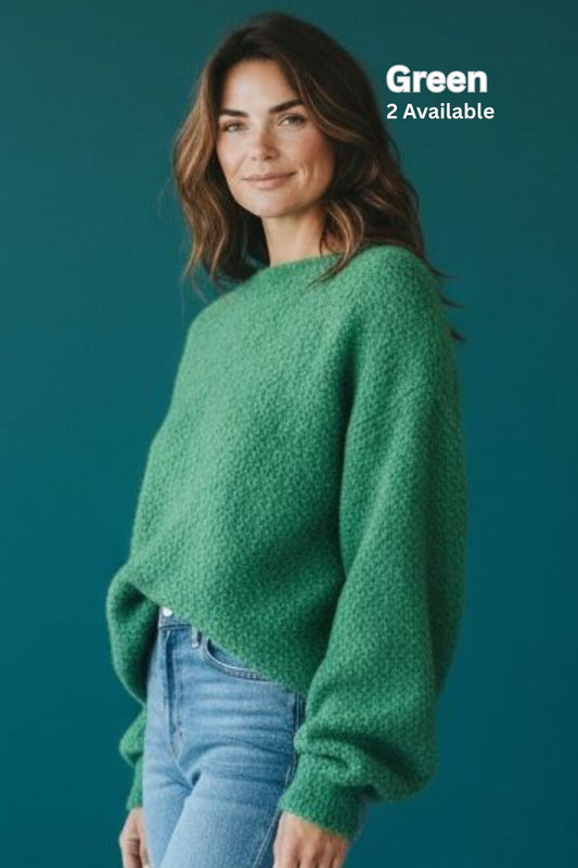 Oversized Round-Neck Chunky Knit Jumper - Green