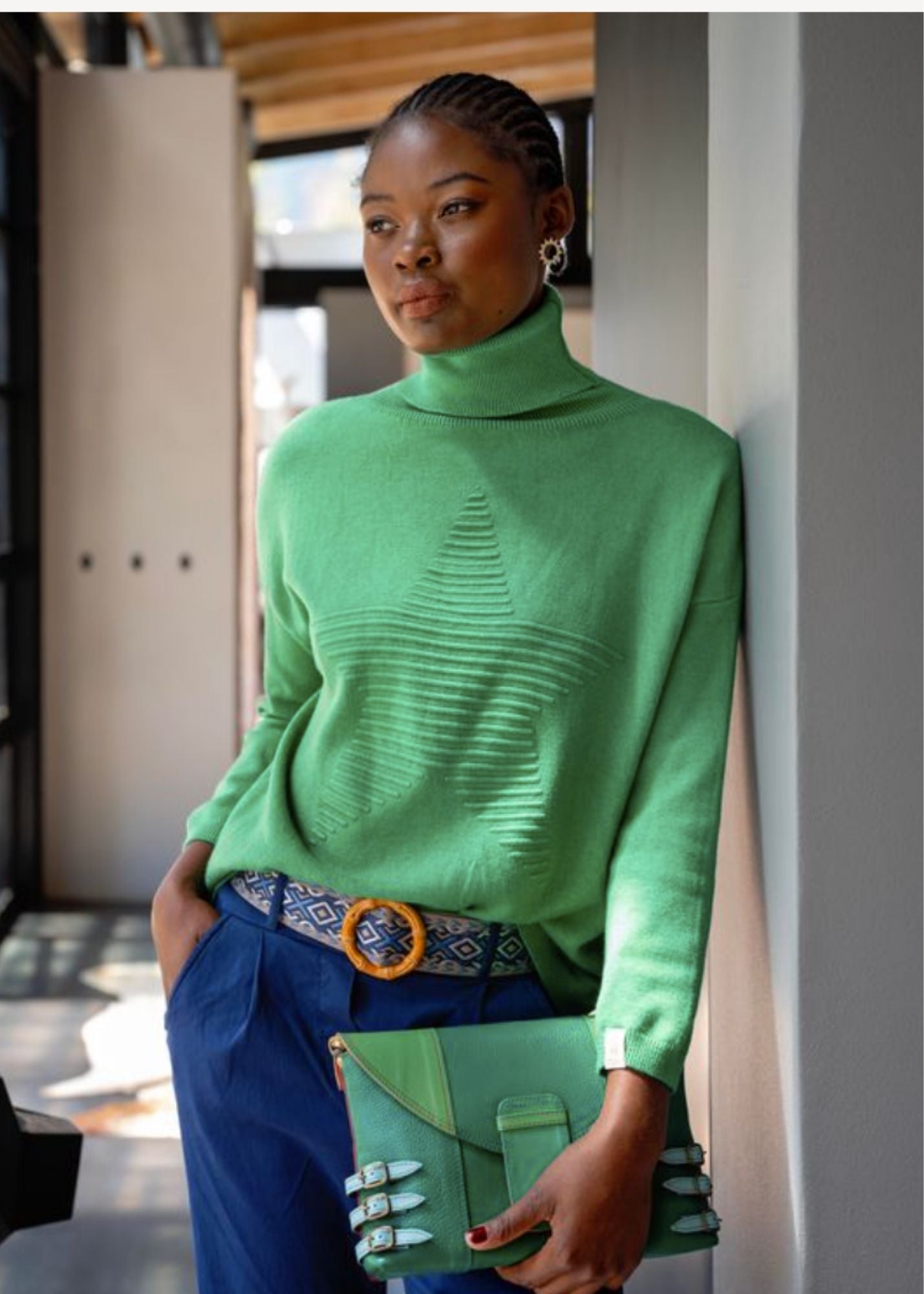 Stella Star Knit Polo Neck in Emerald