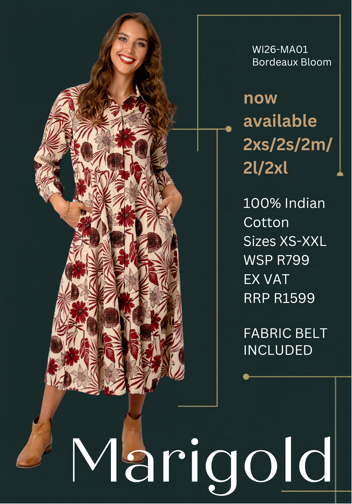 Marigold Midi Shirt Dress – Bordeaux Bloom