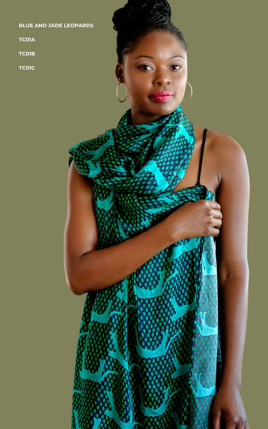 The Luxury Scarf Collection – Blue and Jade Leopards