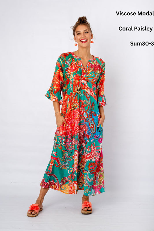 Jubilee Dress in Coral Paisley