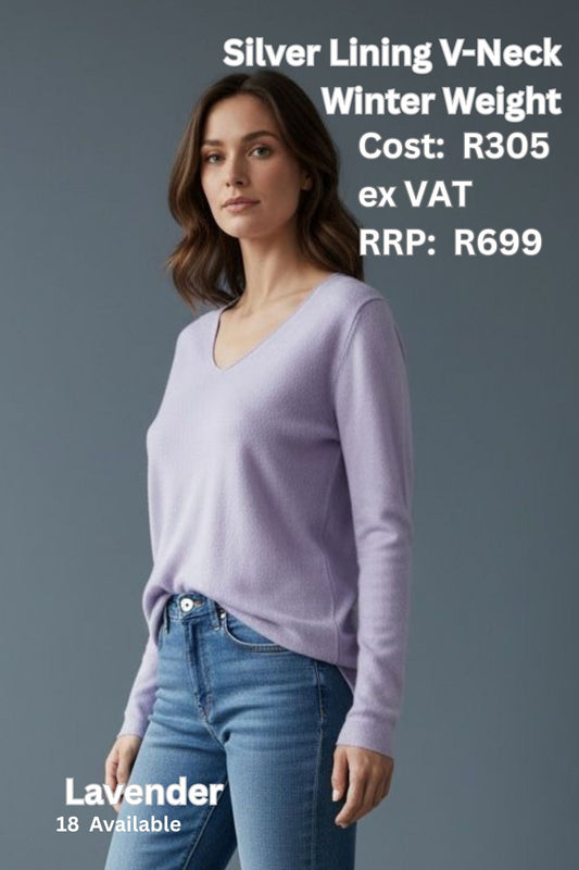 Silver Lining V-Neck Winter Weight Knit Jumper - Lavender