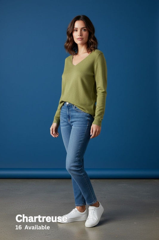 Silver Lining V-Neck Winter Weight Knit Jumper - Chartreuse