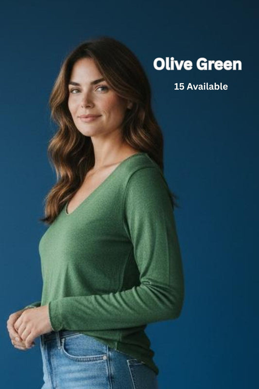 Silver Lining V-Neck Winter Weight Knit Jumper - Olive Green