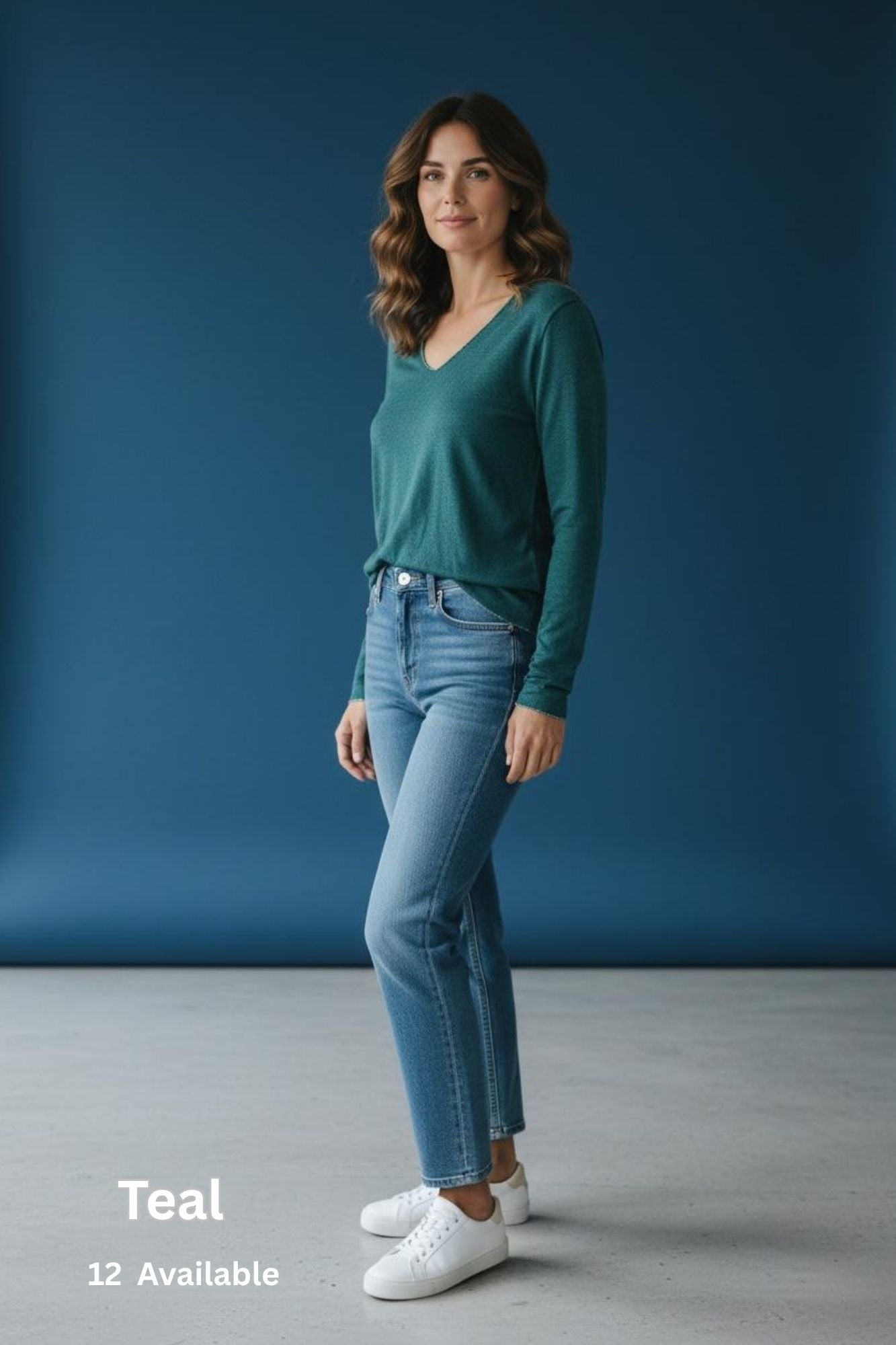 Silver Lining V-Neck Winter Weight Knit Jumper - Teal