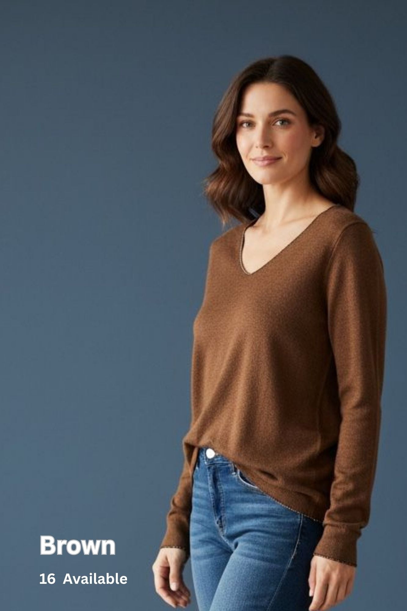 Silver Lining V-Neck Winter Weight Knit Jumper - Brown