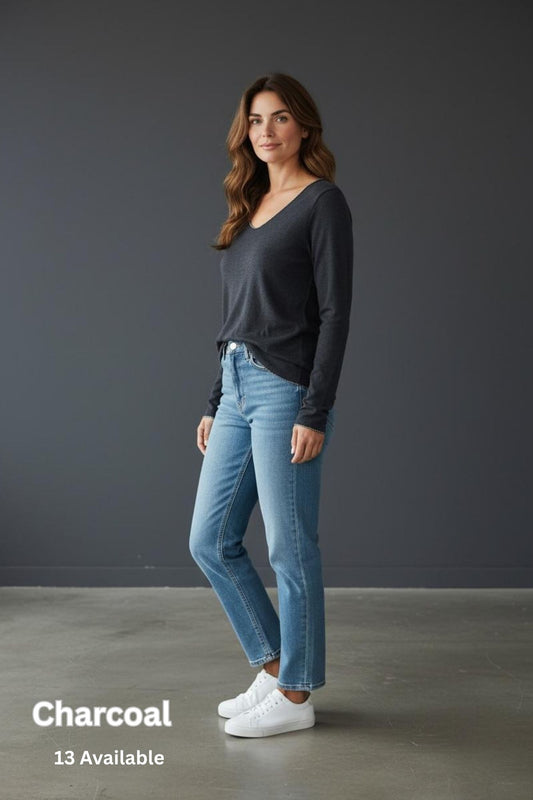 Silver Lining V-Neck Winter Weight Knit Jumper - Charcoal