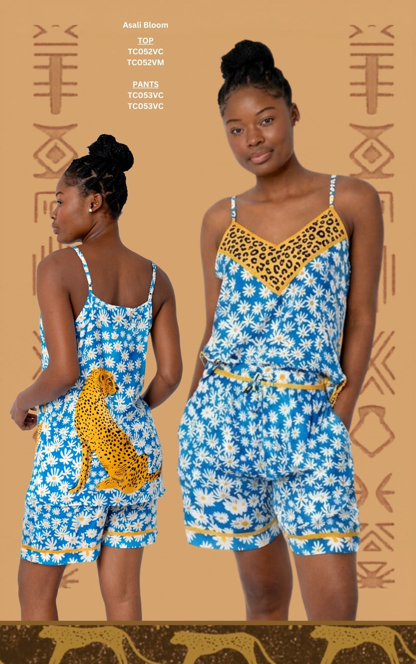 The Thandi Strappy Cami & Short PJ Set – Asali Bloom TC052 / 053