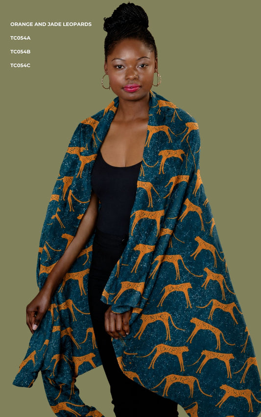 The Luxury Scarf Collection – Orange and Jade Leopards
