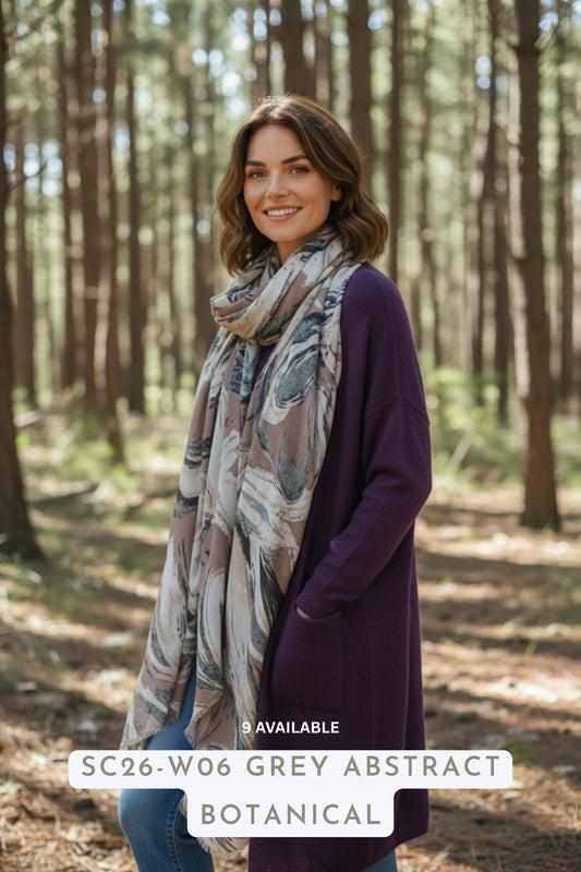 Winter Scarf Grey Abstract Botanical