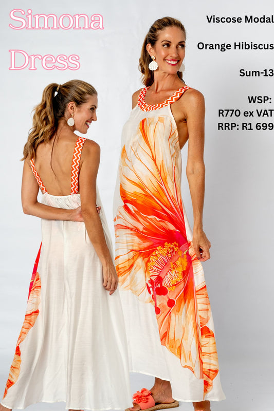 Simona Dress – Orange Hibiscus