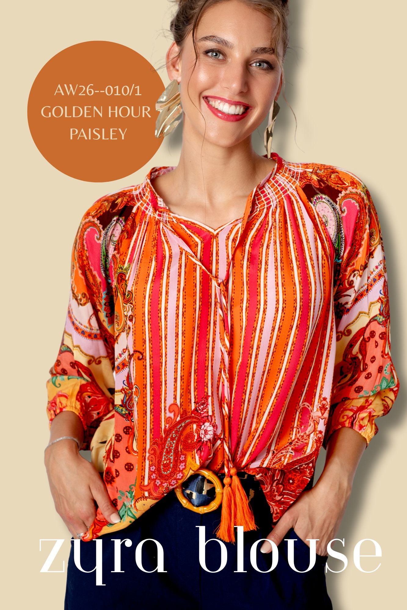 ZYRA BLOUSE IN GOLDEN HOUR PAISLEY