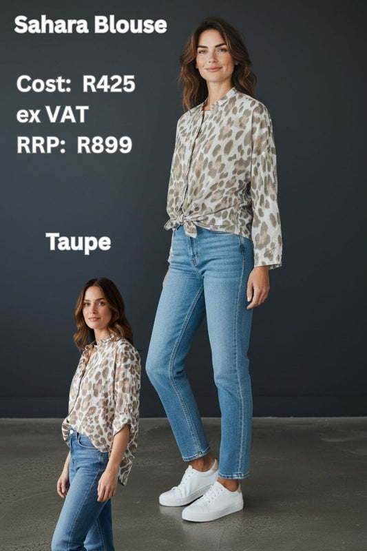 Sahara Button-Down Lightweight Blouse – Taupe