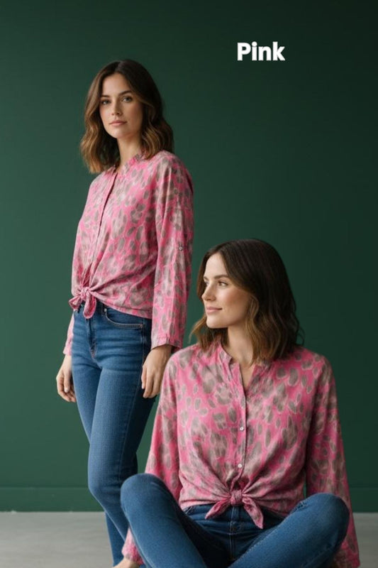Sahara Button-Down Lightweight Blouse – Pink