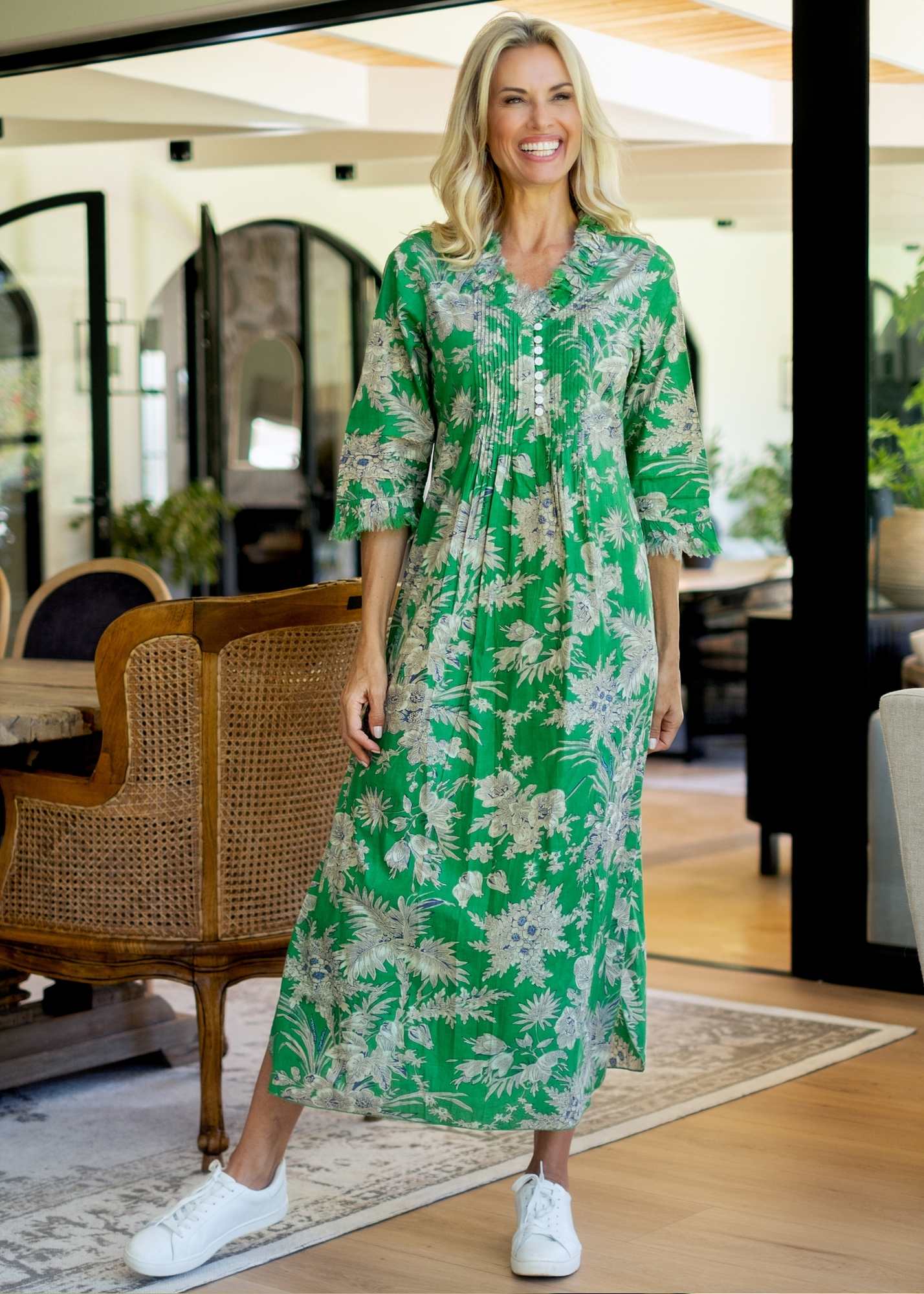 Sarah Dress with Frill in Green Garden Long Length ***PRE-ORDER*** AVAILABLE 30 SEPTEMBER 2025
