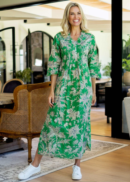 Sarah Dress with Frill in Green Garden Long Length ***PRE-ORDER*** AVAILABLE 30 SEPTEMBER 2025
