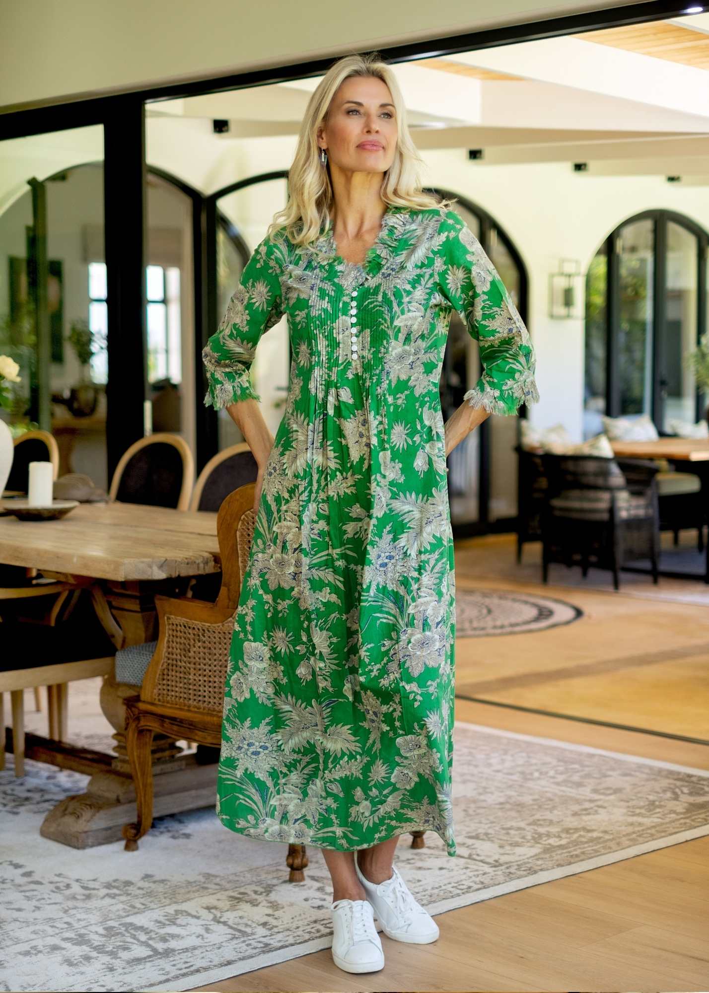 Sarah Dress with Frill in Green Garden Long Length ***PRE-ORDER*** AVAILABLE 30 SEPTEMBER 2025
