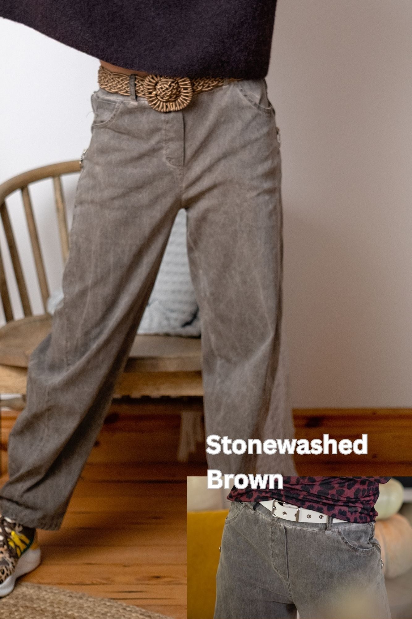 Milano Zip-Detail Slouch Pants – Stonewashed Brown