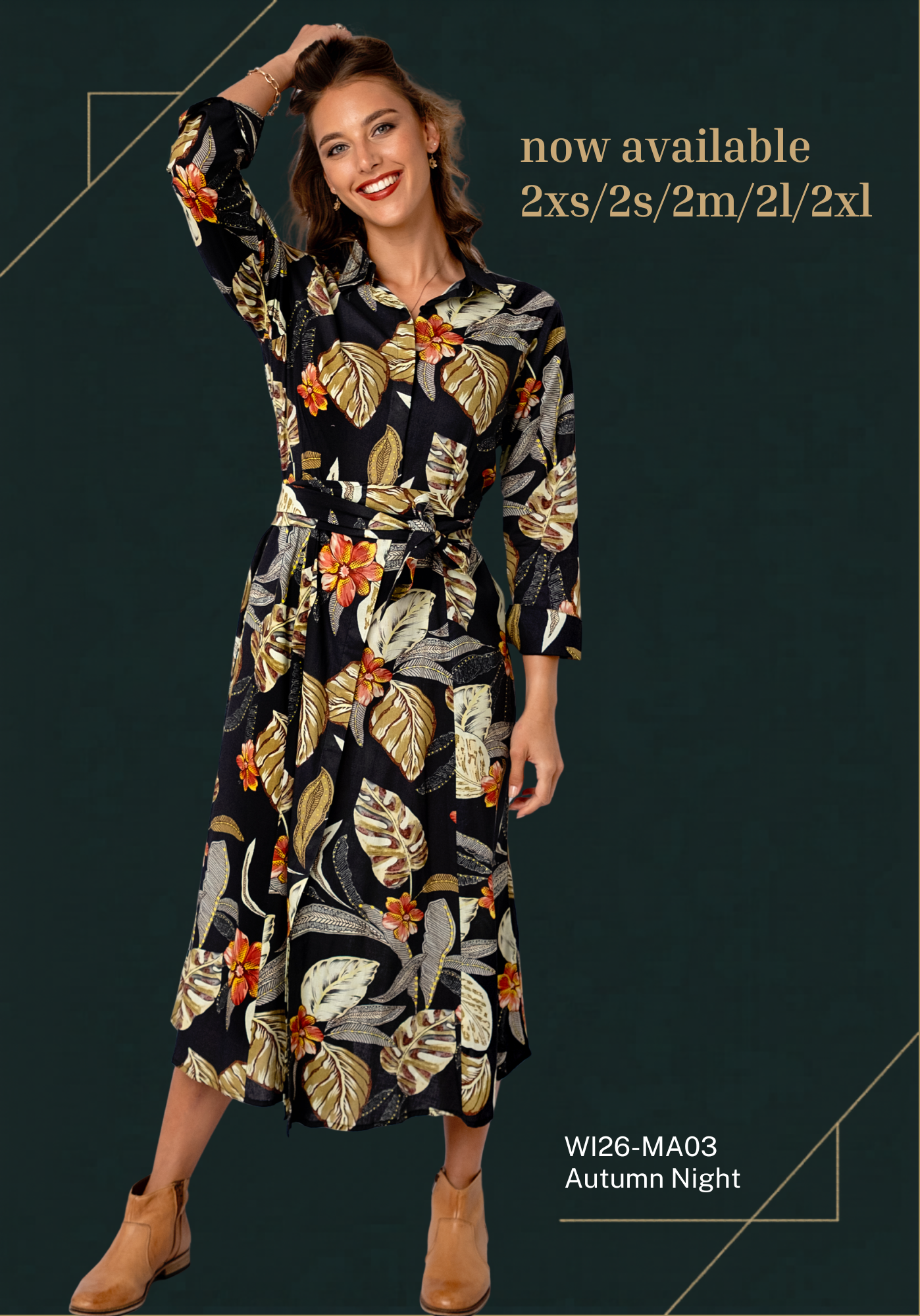 Marigold Midi Shirt Dress – Autumn Night