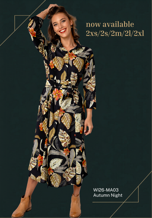 Marigold Midi Shirt Dress – Autumn Night