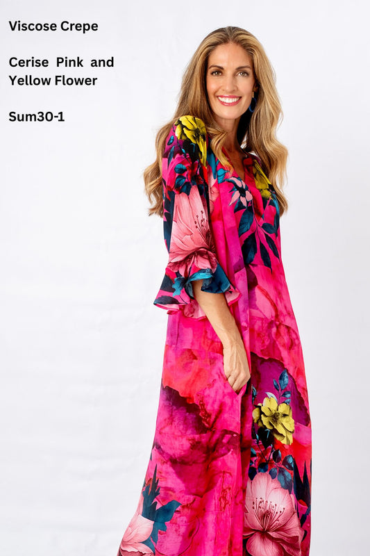 Jubilee Dress in Cerise PInk and Yellow Flower